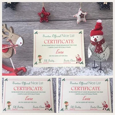 Image of Personalised Santa Elf Nice List Certificate Christmas Eve Box Filler