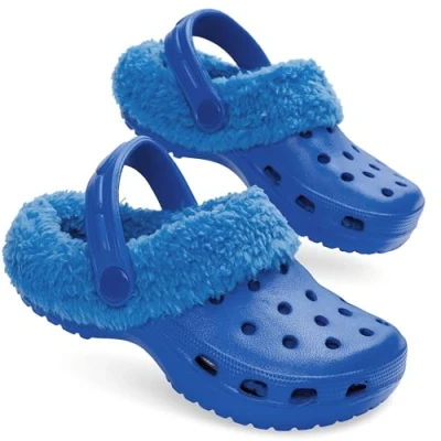 Image of CityComfort Girls Winter Clogs Fleece Lining &amp; Removable Charms, Kids Teens Garden Shoes Slip On with Strap (Blue, 13 UK)