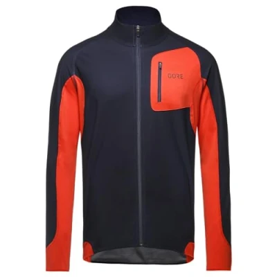 Image of GORE WEAR Men&#039;s Long sleeved Running Shirt, R3, Partial WINDSTOPPER, Orbit Blue/Fireball, L