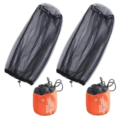 Image of Ziyofinn 2PCS Midge Head Net with Storage Bag Face Mesh Nylon Mosquito for Outdoor Hiking Camping Climbing Fishing and Walking (Black)