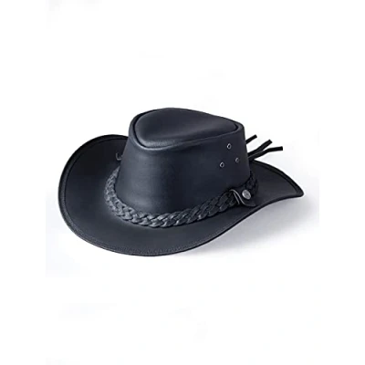Image of Lakeland Leather Outback Cowboy Hat in Water Resistant Men/Women/Unisex (as8, Alpha, l, Black, Large)