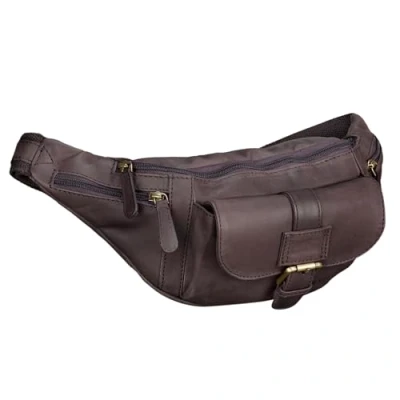 Image of STILORD &#039;Sam&#039; Vintage Leather Bumbag Unisex Waist Bag Belt for Women Men Travel Festival Smartphone Pouch in Genuine Buffalo Leather, Colour:Flat Dark Brown