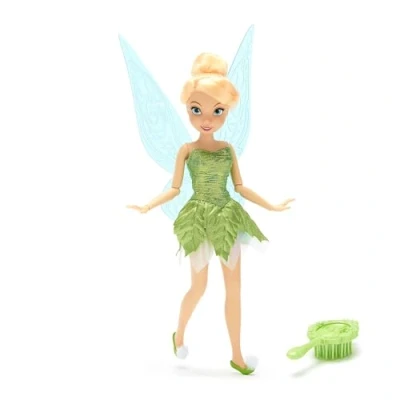 Image of Disney Store Official Tinker Bell Classic Doll, Peter Pan, 25cm/10, Fully Poseable Fairy Doll in an Elegant Outfit and Detailed Wings, Includes Toy Hair Brush Ages 3+