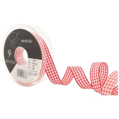 Image of Berisfords 7391 20 m x 15 mm Traditional Check Gingham Ribbon, Red