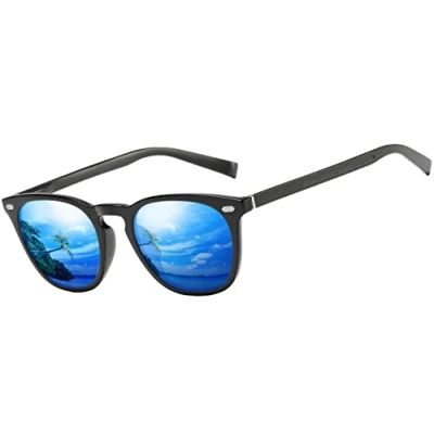 Image of Tolumo Retro Polarized Sunglasses Men Women Al Mg Metal Leg TR90 Ultra Light Frame UV400 For Driving Golf Fishing T581 Black Blue