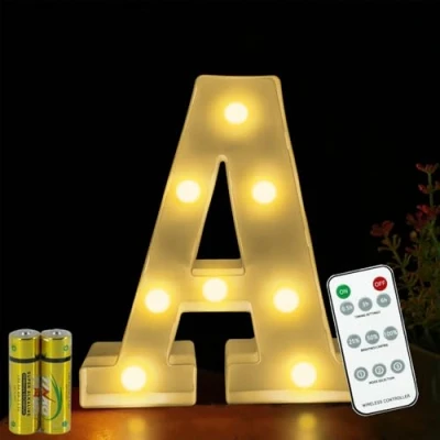 Image of HONPHIER® Letter Lights Decorative LED Alphabet Remote Control Marquee Decoration Light Up Sign Battery Operated for Birthday Party Wedding Receptions Holiday Bar Home Bedroom Bath Decor (A)