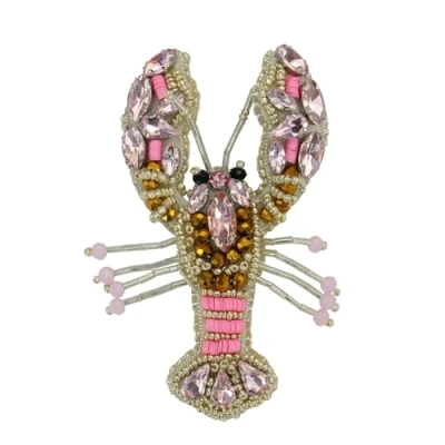 Image of Handmade Lobster Beaded Patches Sew on Rhinestones Applique Decoration Craft 2 Pieces (Pink)