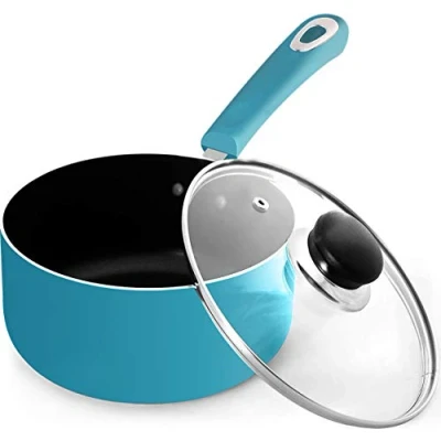 Image of KICHLY 18cm / 2L Nonstick Saucepan with Glass Lid Multipurpose Induction Pot for Home Kitchen or Restaurant Milk Pan, (18cm, 2L, Induction, Turquoise, Pack of 1)
