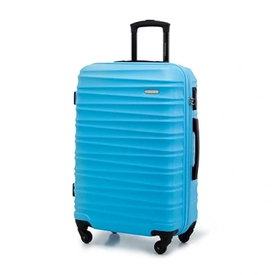 Image of WITTCHEN Travel Suitcase Carry On Cabin Luggage Hardshell Made of ABS with 4 Spinner Wheels Combination Lock Telescopic Handle Groove Line Size Medium Blue