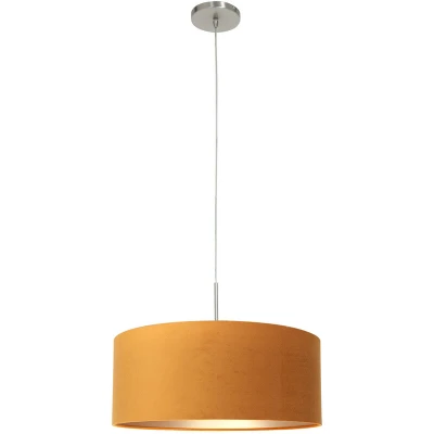 Image of Sparkled Light Cylindrical Pendant Ceiling Brushed Steel, Velvet Gold