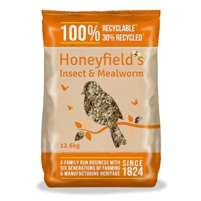 Image of Wild Bird Food for Small Birds Seed Mix with Dried Mealworms Birds, Made Wheat and Sunflower Seeds, High in Energy Protein (12.6kg) Honeyfield’s