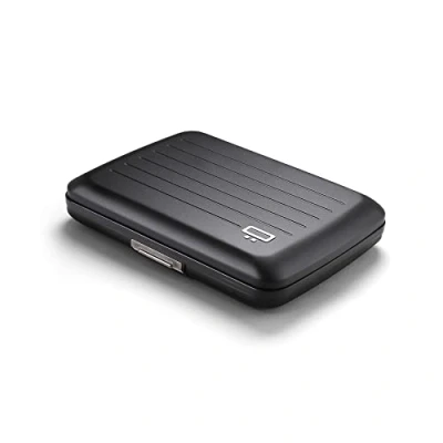 Image of ÖGON Aluminium Wallet Smart case V2 Metal Lock Water Resistant Card Holder RFID Protection Up to 10 Cards, Receipts and Bills Black Matt Paint