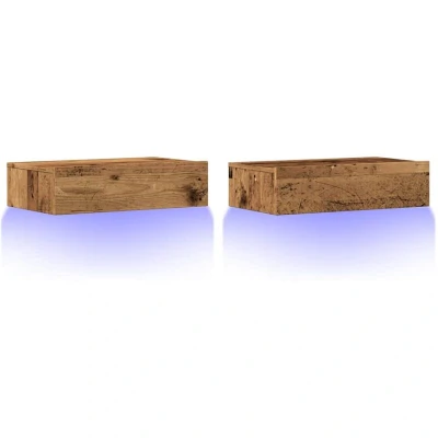 Image of vidaXL TV Cabinets with LED Lights Wall Mounted Stand/Media Unit Old Wood Engineered 60x35x15.5cm Living Room Furniture