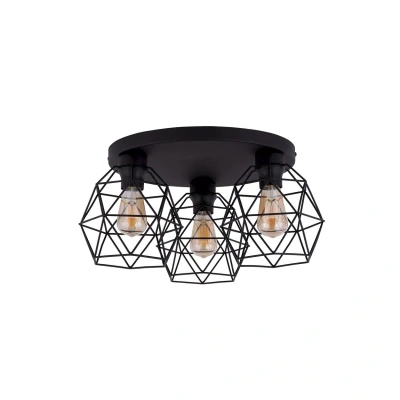 Image of Galaxy Wire Frame Semi Flush Ceiling Light Black 3xE27