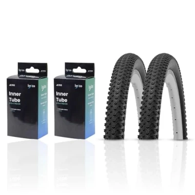 Image of Laxzo ® Set Pair 27.5 x 2.125 Bike Tyre 57 584 30 TPI Tyres with Schrader Valve Inner Tubes for MTB Mountain Hybrid Bicycle (Pack of 2)