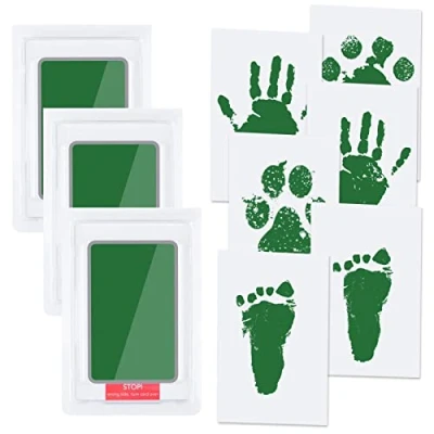 Image of Vicloon Baby Hand and Footprint Kit, Handprint Ink Kit Pet Paw Print with 3 Pads 6 Imprint Cards, Inkless Kits for Dogs (Green)