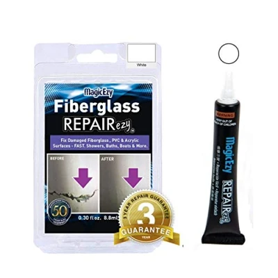 Image of MagicEzy Fibreglass RepairEzy (White) Repair Kit in a Tube Boat, Pool, Tub, Surfboard Fiberglass and Acrylic Shower, Bath, Hot Canoe, Jet Ski, Boat