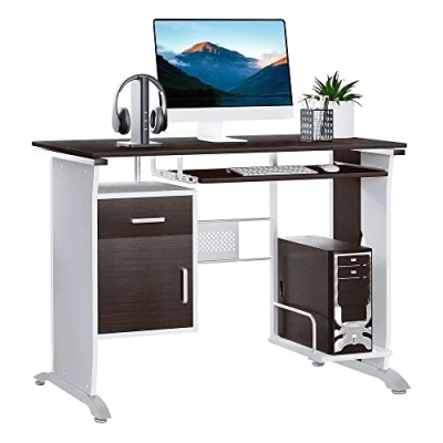 Image of HOMCOM Computer Desk with Sliding Keyboard Tray, Storage Drawers and Host Box Shelf, Home Office Desk, Study Workstation, 100 x 52 75cm, Black Walnut