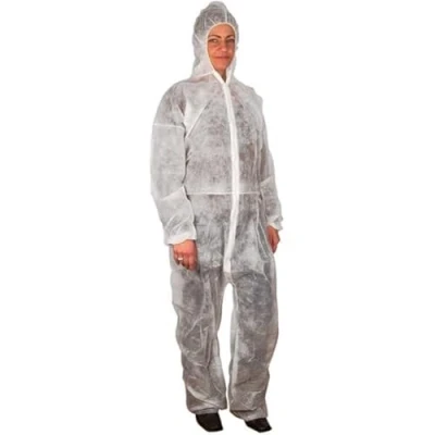 Image of ABENA Disposable Overalls Pack Of 1 Size L/XL Measuring 185x68cm White Boiler Suit For Men &amp; Women. Coveralls That Can Be Used As Painters Overalls, PPE, Hazmat Suit, Dust And More.