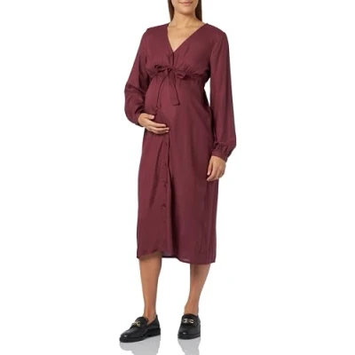 Image of MAMA.LICIOUS Women&#039;s Mlsophia Lia L/S Wo Midi Dress 2f, red, M