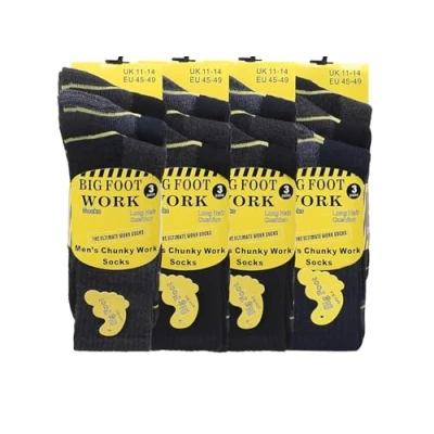 Image of ARG 6 Pair Big Foot Men&#039;s Work Boot Socks Heavy Duty Thermal Safety Reinforced Heel and Toe Warm Confortable Size 11 14 UK