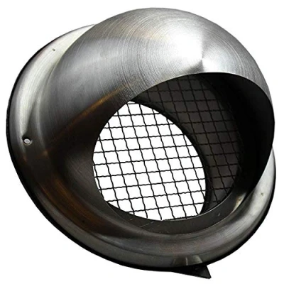 Image of Kair Bull Nose External Vent 125mm 5 inch Rear Spigot Stainless Steel Grille with Wire Mesh and Drip Deflector