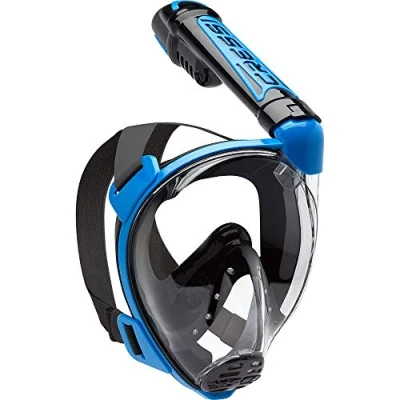 Image of Cressi Duke Full Face Snorkel Dry Mask Available in Standard Version or with Action Cam Holder, Adult Unisex, Black / Blue, M/L