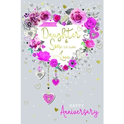 Image of Special Days Daughter &amp; Son In Law Happy Anniversary Heart Flower Design Card Lovely Verse