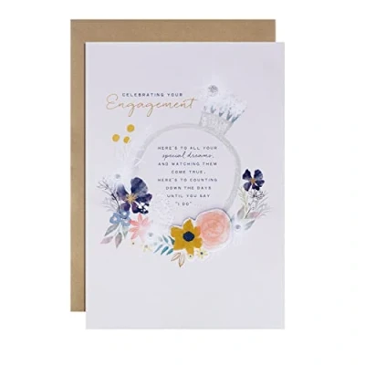 Image of Hallmark Engagement Congratulations Card Contemporary Illustrated Embossed Floral Design