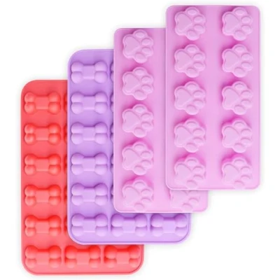 Image of homEdge Puppy Dog Paw and Bone Silicone Molds, Non Stick Food Grade Molds for Chocolate, Candy, Jelly, Ice Cube, Treats (Puppy Set of 4PCS)
