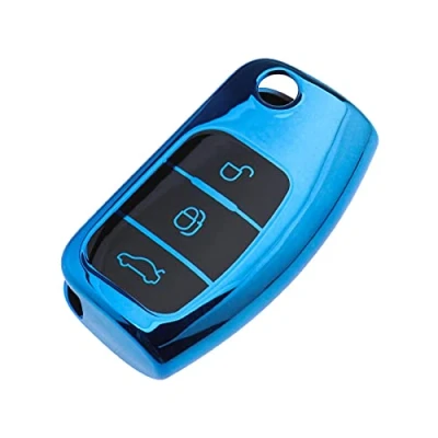 Image of the Lord of Tools Car Key Cover Finish TPU 3 Button Fob Case Shell Drop proof Blue Compatible with Ford Focus Fiesta C Max S Kuga Mondeo MK4