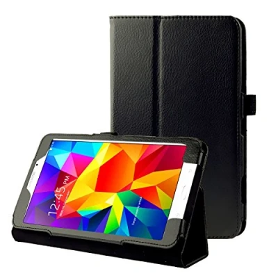 Image of subtel® Book Tablet Case with Stand Compatible for Samsung Galaxy Tab 4 7.0 (SM T230 / SM T231 T235) Synthetic Leather Protective Folding Flip Folio Wallet Tri Fold Bookcase Cover Sleeve Black