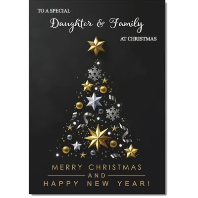 Image of doodlecards Daughter and Family Christmas Card Black Abstract Tree Large A4 Size for &amp; with Plain Envelope