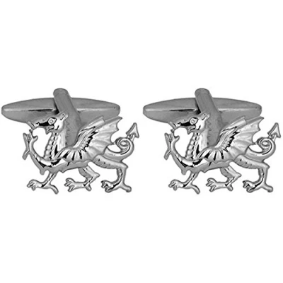 Image of David Van Hagen Mens Welsh Dragon Cufflinks Silver