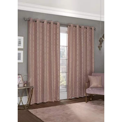 Image of Emma Barclay Blackout Curtains for Bedroom Living Room Thermal Insulated Woven Eyelet Geometric Hartford Collection (66 x 54 Inch)(Blush Pink)