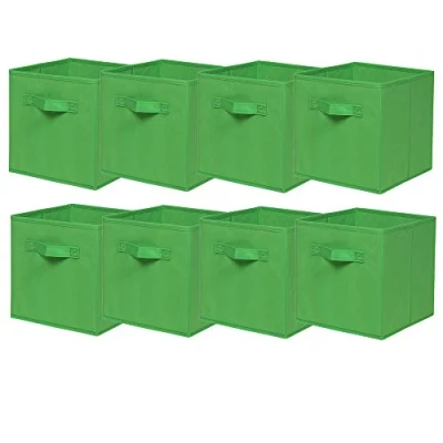 Image of BonChoice Foldable Storage Cubes Boxes with Handle Pack of 8 for Home Organization, Fabric Wardrobe Box Organizer Basket Bins Clothes Beddings Toys Towels, Collapsible &amp; Durable Green