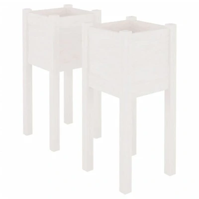 Image of vidaXL Garden Planters 2 pcs White 31x31x70 cm Solid Pinewood