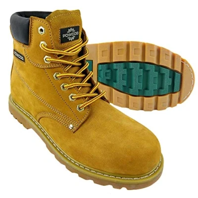 Image of POWCOG Mens Honey Nubuck Leather Typhoon Safety Boots UK Size 11 European Rating SB SRC EN ISO 20345:2011