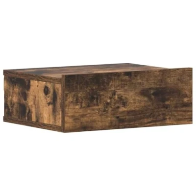 Image of vidaXL Floating Nightstand in Smoked Oak Wall Mounted, Space Saving, Compact Bedside Cabinet with Storage, Engineered Wood