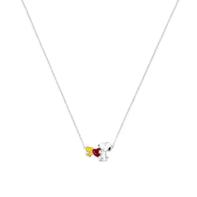 Image of Peanuts Snoopy &amp; Woodstock Heart Charm Necklace NF00747SRPL 18.PH