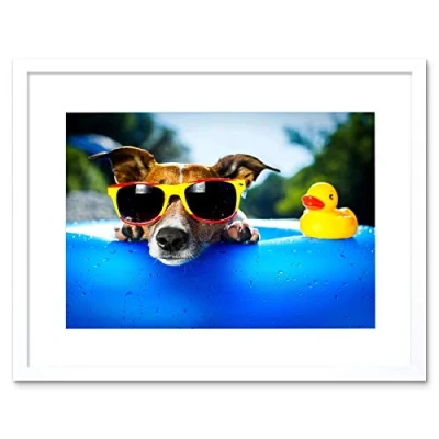 Image of Wee Blue Coo Jack Russell Beach Dog Rubber Duck Art Picture Framed Wall Print