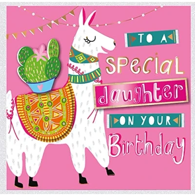 Image of Daughter Embellished Pink Llama Birthday Greeting Card Talking Pictures Cards SCER0205/F