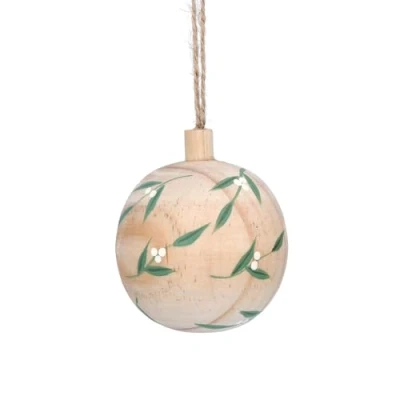 Image of Crafty Capers Wooden Mistletoe Bauble Natural 6cm Gisela Graham Christmas Decoration