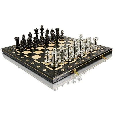 Image of Master of Chess Wooden Set with Pieces 41 cm / 16 in Handcrafted Portable und Large Board Game for Adults and Kids Staunton NO.6 Plastic
