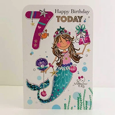 Image of Jonny Javelin Girl Age 7 Birthday Card Mermaid Present