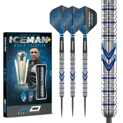 Image of RED DRAGON Gerwyn Price Iceman Midnight Edition 23 Gram Premium Tungsten Steeltip Darts Set with Flights and Stems