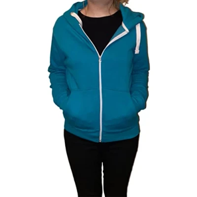 Image of True Face Ladies Hoodie Zip Up Plain Womens Sweatshirt Fleece Full Zipper Hooded Long Sleeve Zipped Top Turquoise Large