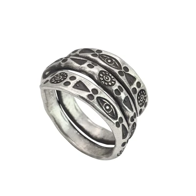 Image of 81stgeneration Women&#039;s 999 Fine Silver Karen Hill Tribe Wraparound Tribal Print Adjustable Ring