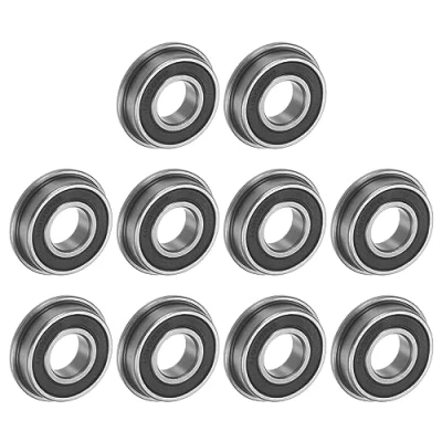 Image of uxcell F6900 2RS Flanged Ball Bearing 10x22x6mm Double Sealed Chrome Steel Flange Bearings, 10pcs