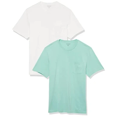Image of Amazon Essentials Men&#039;s T Shirt Regular Fit Short Sleeve Crewneck Pocket, Pack of 2, Aqua Green/White, XXL
